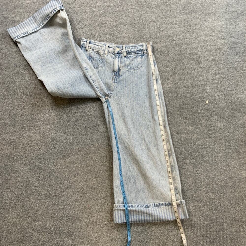 We The Free People Jeans Womens 28 Denim Brette Wide Leg Cropped Stripe Cuffed - Picture 7 of 15